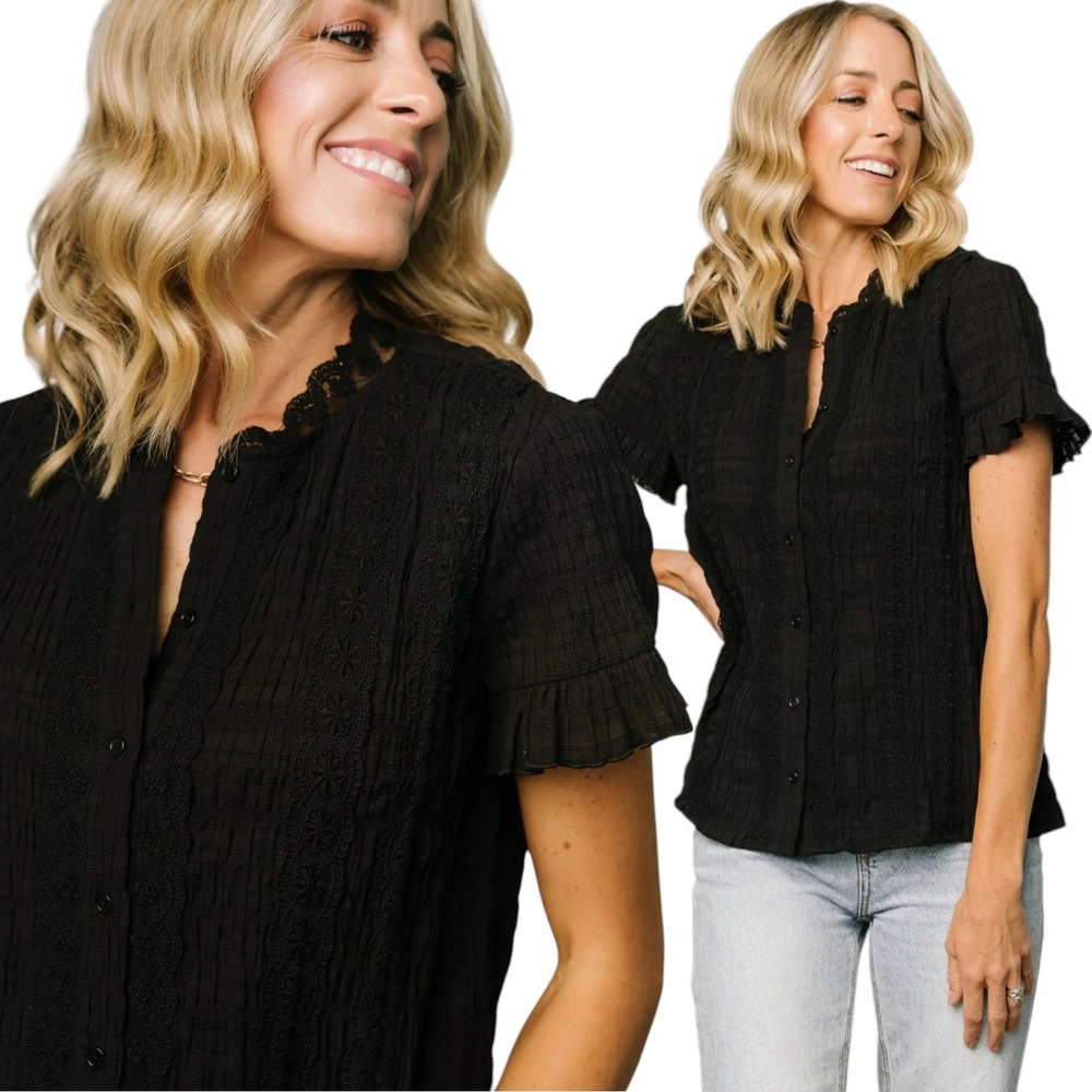 Baltic Born Zara Lace Top Black Size M Cotton Boho Feminine Coquette Blouse - Picture 1 of 13